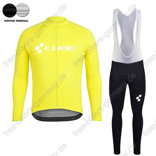 Profiteam 2018 Cube gelb winter thermal fleece Fahrradbekleidung Trikot Langarm+Lang Trägerhose Profiteam 2018 Cube gelb winter thermal fleece Fahrradbekleidung Trikot Langarm+Lang Trägerhose