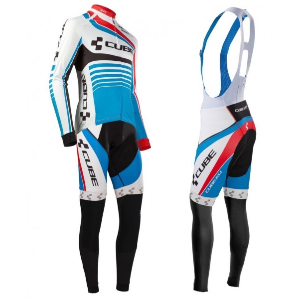 2016 Cube Teamline Weiß-Blau Fahrradbekleidung Satz Radtrikot Langarm+Lang Trägerhose HMFE120 2016 Cube Teamline Weiß-Blau Fahrradbekleidung Satz Radtrikot Langarm+Lang Trägerhose HMFE120