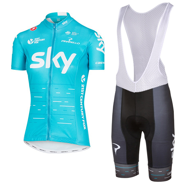 Sky Pro Damen 2017 Blau Fahrradbekleidung Satz Radtrikot Kurzarm+Kurz Trägerhose 316TWQE Sky Pro Damen 2017 Blau Fahrradbekleidung Satz Radtrikot Kurzarm+Kurz Trägerhose 316TWQE