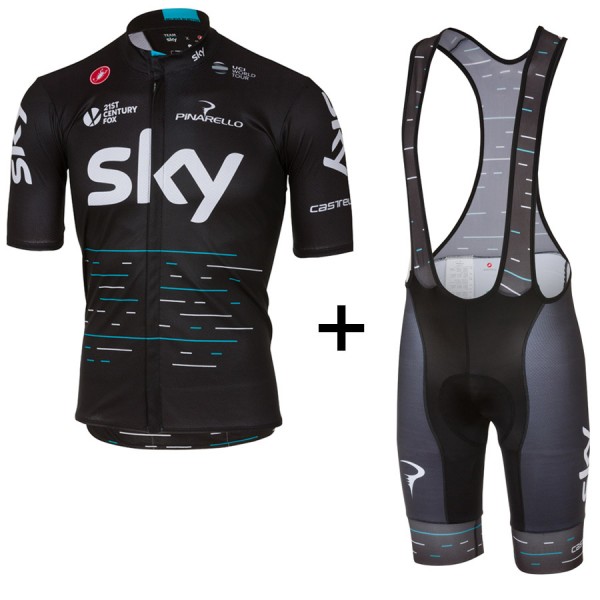 Sky Pro 2017 Schwarz Fahrradbekleidung Satz Radtrikot Kurzarm+Kurz Trägerhose 968DFSL Sky Pro 2017 Schwarz Fahrradbekleidung Satz Radtrikot Kurzarm+Kurz Trägerhose 968DFSL